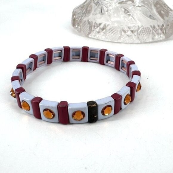 Roxanne Assoulin Womens Enamel Swarovski Crystal Stretch Bracelet Light blue Red - Picture 1 of 12